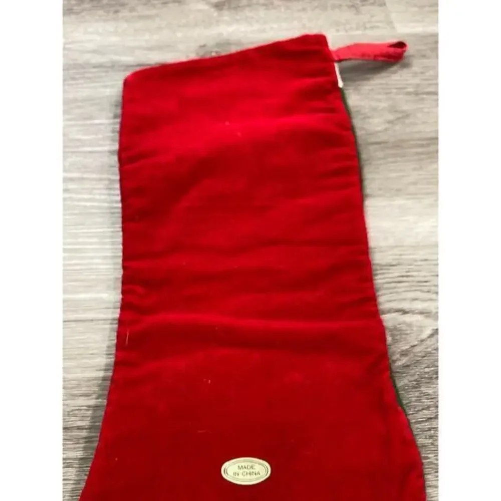 Vintage Needlepoint Santa Christmas Stocking Green Red 17